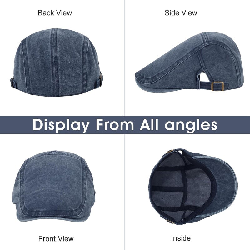 Qlauca Store 3Pcs Men's Newsboy Caps Washing Cotton Cooling Lightweight Scally Cap for Men Adjustable Flat Cap - Image 4